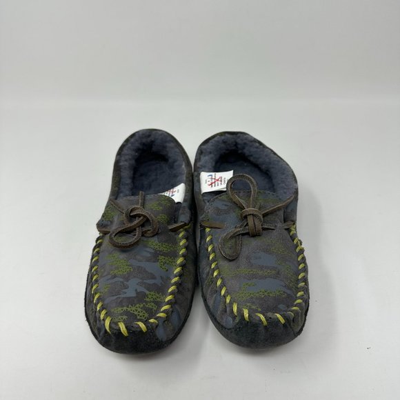 LL Bean Boys KIDS Slippers Camouflage Moccasins Suede Sheepskin Shearling - Picture 6 of 11